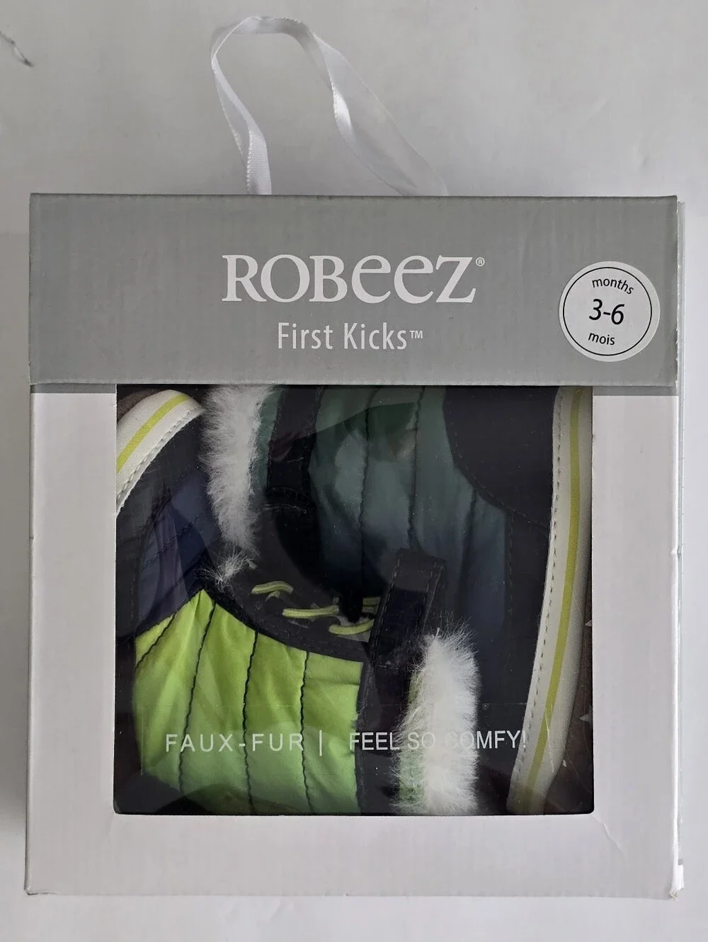 Robeez Quilted Lime Green and Black Faux-Fur Baby Booties